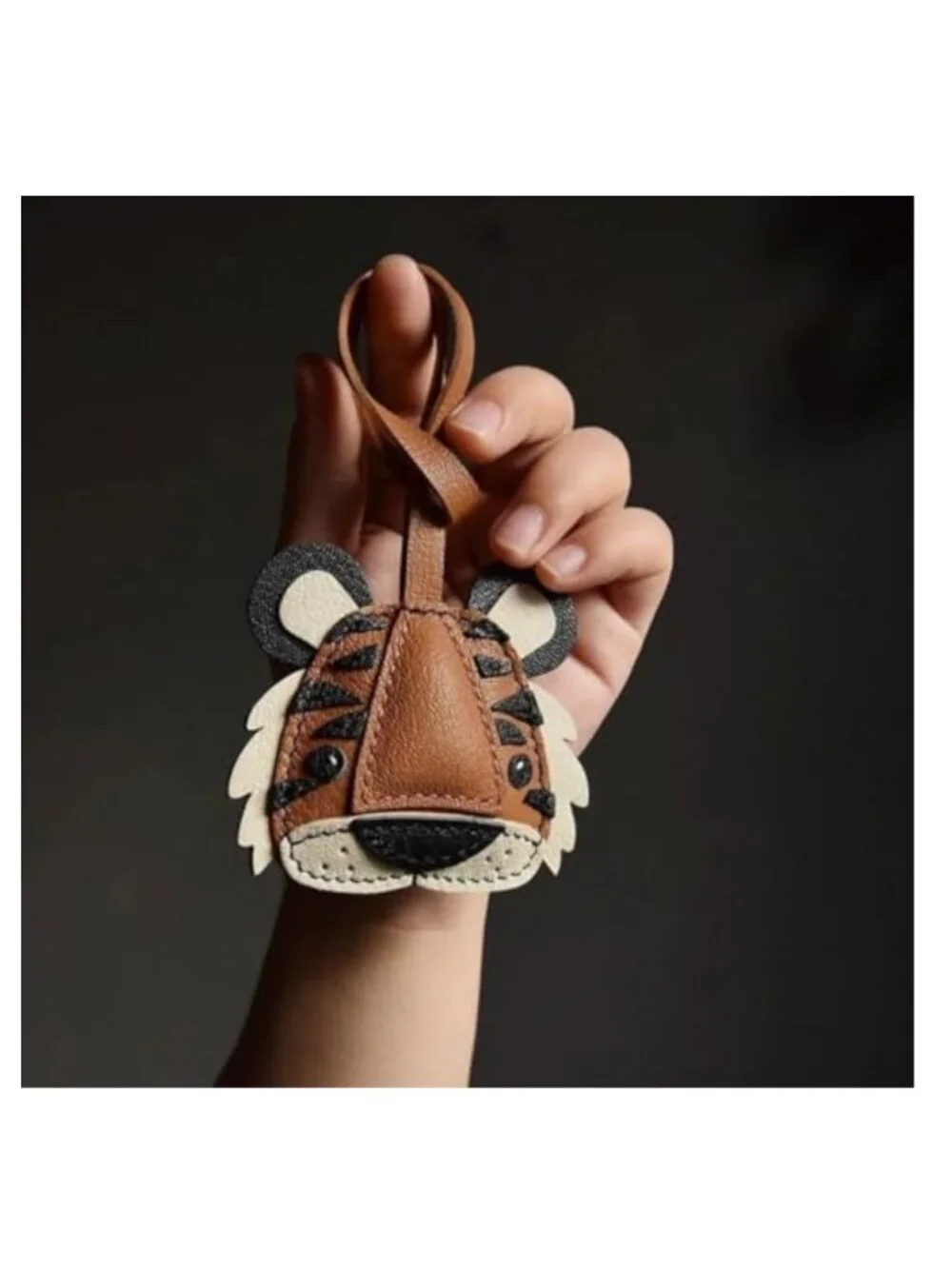 Handcrafted PU Leather Tiger Bag Charm Keychain for Handbags & Luggage